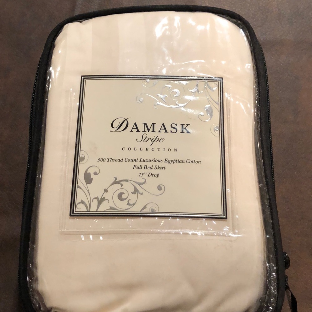 Full size Bed Skirt Damask Stripe 500 Thread Count